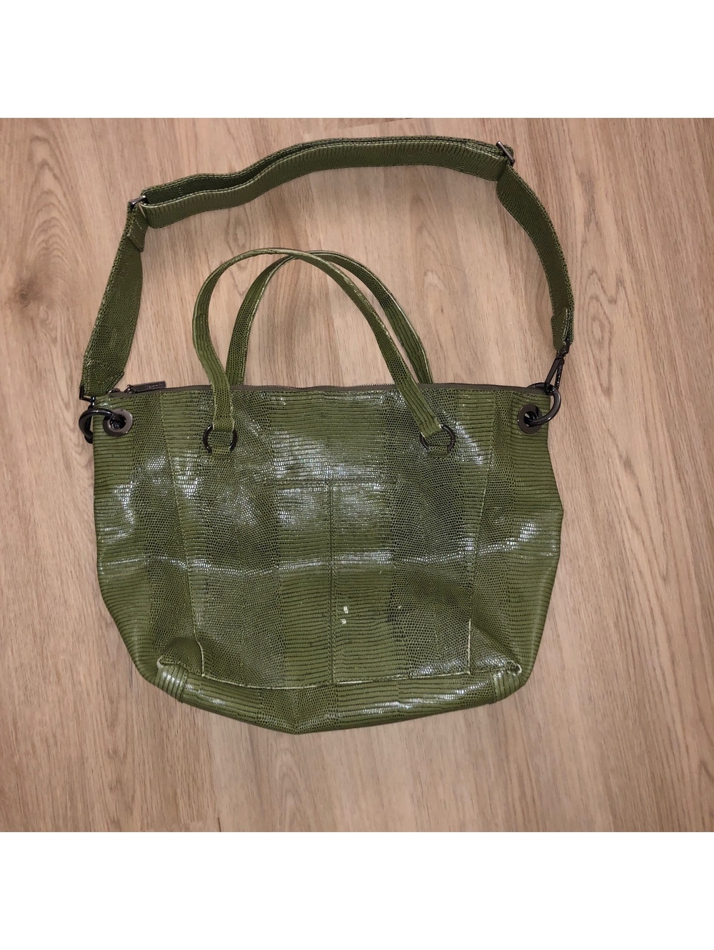 HAMMITT LARGE DANIEL SATCHEL OLIVE GREEN LIZARD SCALE SKIN PURSE SHOULDER BAG - Picture 6 of 8